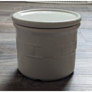 Longaberger Pottery Creme Candle Holder Crock 1 Pint w/Coaster Lid & Candle